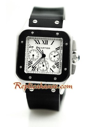 Cartier Santos 100 Reloj con correa de caucho