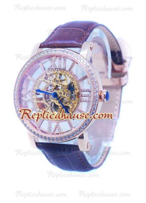 Cartier De Rotonde Skeleton Rose Gold Reloj Diamond bisel 