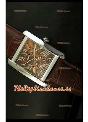 Cartier Tank Anglaise, Reloj Réplica Japonesa, caja de Acero, Dial color Marrón, tamaño 34MM
