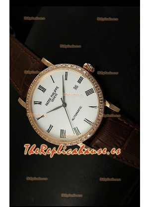 Patek Philippe Calatrava 5120 Reloj Réplica Suiza en Oro Rosado - Horas en Números Romanos
