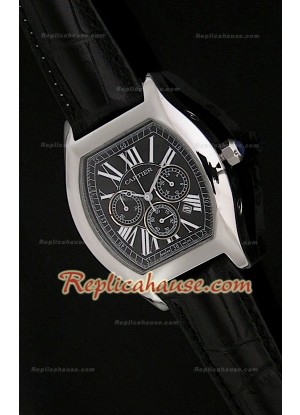 Cartier Tortue Reloj Crónografo Japonés de Cuarzocon Esfera de color Negro