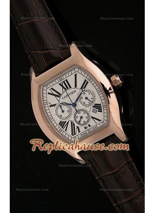 Cartier Tortue Reloj Cronógrafo Japonés de Cuarzo en Oro Rosa