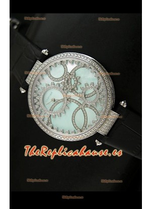 Cartier Réplica Bisel de diamantes Carcasa de acero inoxidable/Malla negra 