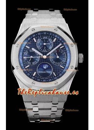 Audemars Piguet Royal Oak Calendario Perpetuo Réplica Suizo Caja de Acero en Dial de Acero Azul