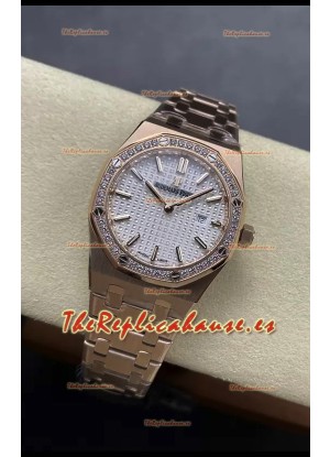 Audemars Piguet Royal Oak 33MM Acero 904L Oro Rosado Dial Blanco Reloj Réplica Espejo 1:1