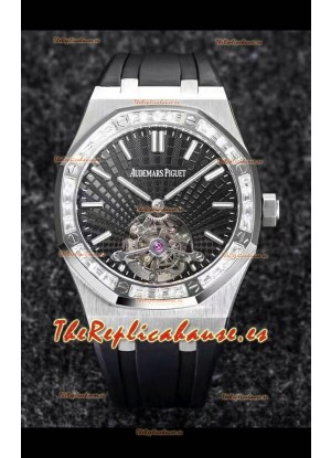 Audemars Piguet Royal Oak Tourbillon 41mm en Caja 904L - Dial Gris tipo Tapisserie Bisel en Diamantes Réplica última 1:1