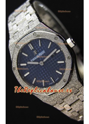 Audemars Piguet Royal Oak Frosted Réplica 1:1 de Cuarzo Suizo en Oro Blanco y Dial Azul Marino 33MM