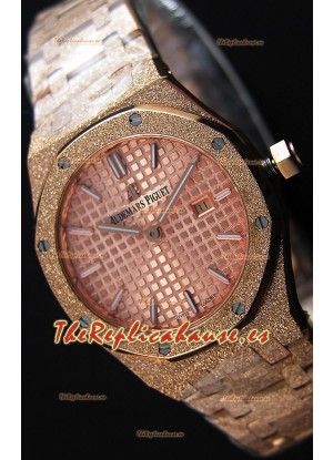 Audemars Piguet Royal Oak Frosted Réplica 1:1 de Cuarzo Suizo en Oro Rosado y Dial color Champange 33MM