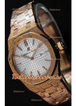 Audemars Piguet Royal Oak Frosted Réplica 1:1 de Cuarzo Suizo en Oro Rosado y Dial Blanco 33MM