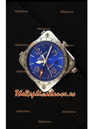Bell & Ross BR03-93 GMT Reloj Réplica Suizo de Acero a espejo 1:1 Edición 42MM Dial Azul