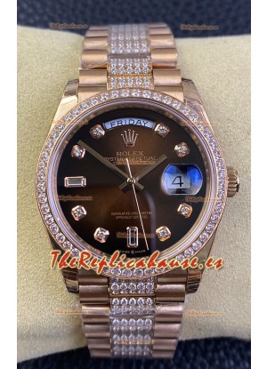 Rolex Day Date Presidential M128345rbr-0041 Reloj Oro Rosado 18K 36MM - Dial Marrón Calidad a Espejo 1:1