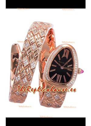 Bvlgari Edición Serpenti Edition Reloj Caja Oro Rosado Dial Negro en Calidad Espejo 1:1