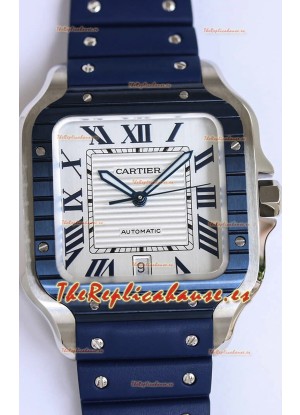 Santos De Cartier Réplica Suiza a 1:1 Bisel DLC Azul Reloj  40MM - Correa de Goma