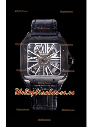 Cartier Santos DUMONT Skeleton Reloj con Caja revestida en DLC color Negro Movimiento Suizo