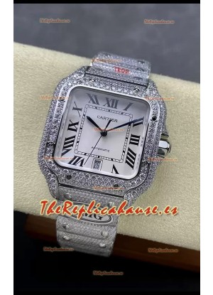Cartier "Santos De Cartier" Dial Blanco Acero 904L Réplica a Espejo 1:1 - 40MM - Diamantes Genuinos
