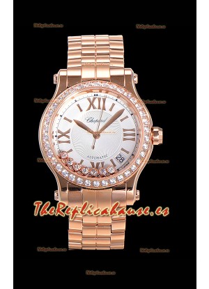 Chopard Happy Sport Reloj Réplica Suizo a espejo 1:1 36MM Caja en Oro Rosado Dial Blanco
