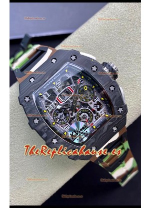 Richard Mille RM011 Felipe Massa Reloj en Calidad a Espejo 1:1 Caja de Carbono Forjado de una Sola Pieza con Correa tipo CAMO