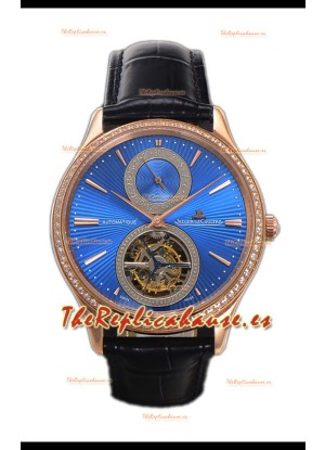 Jaeger LeCoultre Master Tourbillon Ultra-Fino Dial Azul Reloj Caja Oro Rosado