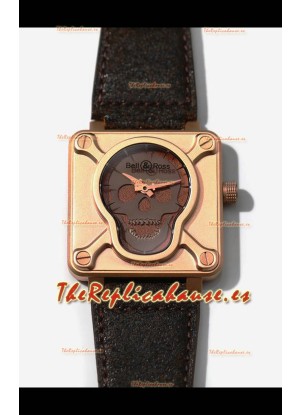 Bell & Ross BR03-92 Edición Calavera Caja de Bronce Calavera Gris sobre Capa Marrón Reloj Réplica Suizo