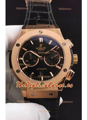 Hublot Classic Fusion Chronograph Caja Oro Rosado Dial Negro Reloj Réplica a Espejo 1:1