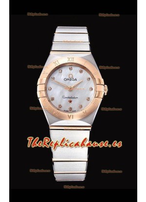 Omega Constellation Ladies Cuarzo Suizo Reloj Réplica a Espejo 1:1 - Caja en Dos Tonos Dial Blanco Perla