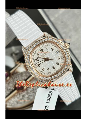 Patek Philippe Superclone Aquanaut 5069R Reloj Pavimentado en Moissanitas en Caja Oro Rosado