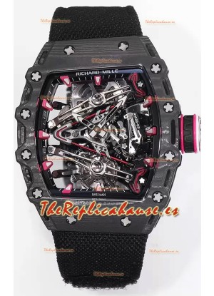 Richard Mille RM38-02 Reloj Carbono Caja Bubba Watson Correa Nylon Negra Movimiento Tourbillon Réplica Espejo 1:1