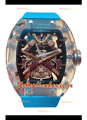 Richard Mille RM047 Samurai Genuino Tourbillon Reloj Correa Azul Caja en Zafiro