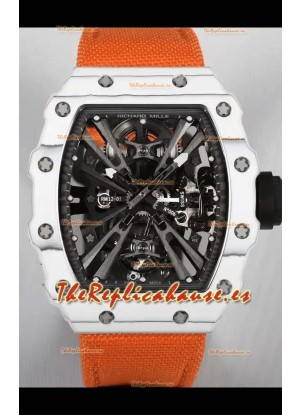 Richard Mille RM12-01 Caja Fibra de Carbono Blanca Genuino Movimiento Tourbillon Reloj Réplica Espejo 1:1