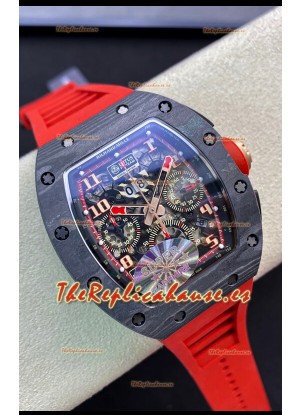 Richard Mille RM011 Felipe Massa Espejo 1:1 Caja de Carbono Forjado Negra Correa Roja