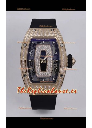 Richard Mille Super Clone RM07-01 Pavimentado en Diamantes 904L Caja Oro Rosado Automatic Reloj Réplica