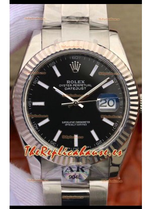 Rolex Datejust 41MM Movimiento Cal.3135 Reloj Réplica Suizo en Caja de Acero 904L Dial Negro