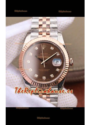 Rolex Datejust 41MM Movimiento Cal.3135 Reloj Réplica Suizo en Acero 904L de Dos Tonos Dial Marrón