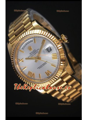 Rolex Day Date Reloj Réplica Japonés - Caja en Oro Amarillo Dial en Acero 40MM