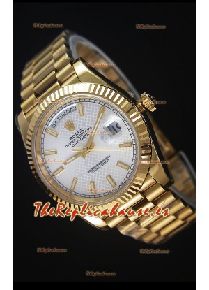 Rolex Day Date Reloj Réplica Japonés - Caja en Oro Amarillo Dial en Acero Estampado 40MM
