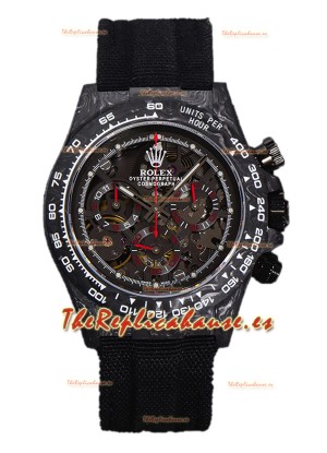 Rolex Daytona DiW Skeleton Reloj Edición Carbono - Caja de Carbono Forjado Correa Negra Réplica Espejo 1:1