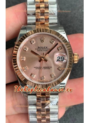 Rolex Datejust 31MM Movimiento ETA-2671 Reloj Réplica Suizo en Acero 904L Oro Rosado de Dos Tonos Dial Oro