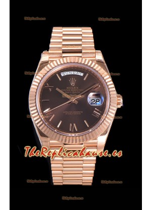 Rolex Day Date Watch Dial en Marrón con Numerales de Hora en Numeros Romanos Movimiento Cal.3255 - Acero 904L
