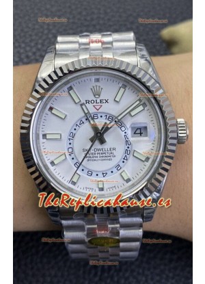 Rolex Sky-Dweller REF# M326934 Dial Blanco Reloj en Caja de Acero 904L Réplica a Espejo 1:1