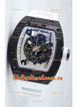 Richard Mille RM055 Caja de Carbono Forjado Reloj Réplica a espejo 1:1 Correa Blanca