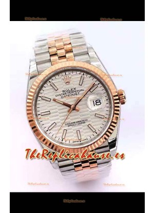 Rolex Datejust Dial Fluted-Motif 41MM Movimiento Cal.3135 Reloj Réplica Suizo en Caja de Acero 904L de Dos Tonos