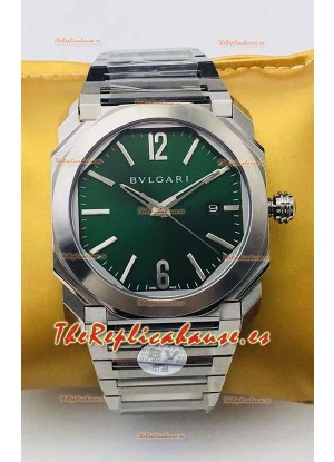 Bvlgari Edición Octo Roma Reloj Réplica a Espejo 1:1 en Caja de Acero - Dial Verde