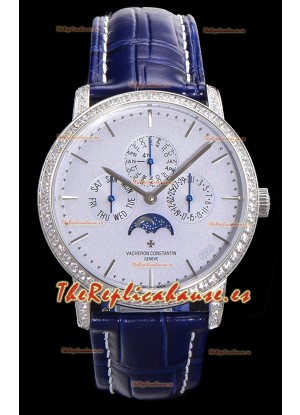 Vacheron Constantin Patrimony Perpetual Calendar Ultra-Thin Oro Blanco Dial Azul Claro Réplica Suiza