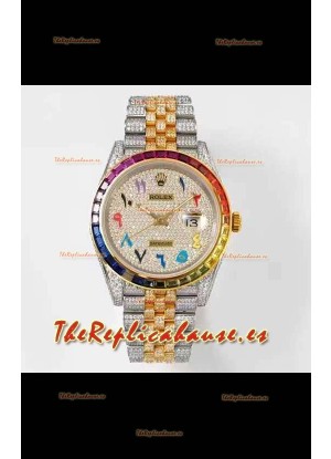 Rolex Datejust Full ICED Out Numerales Arábigos Reloj Caja en 41MM - Movimiento 3135 Oro Amarillo