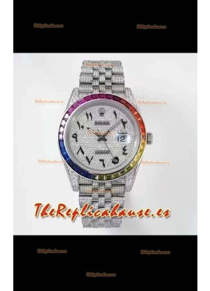 Rolex Datejust Full ICED Out Numerales Arábigos Reloj Caja en 41MM - Movimiento 3135 Acero Inoxidable