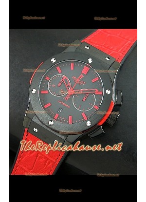 Hublot Classic Fusion Swiss Watch, estuche en PVD y malla roja