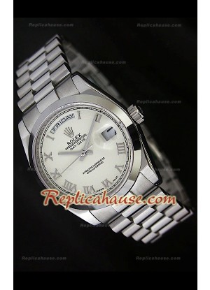 Rolex DayDate Reproducción Reloj Suizo con Esfera Blanca
