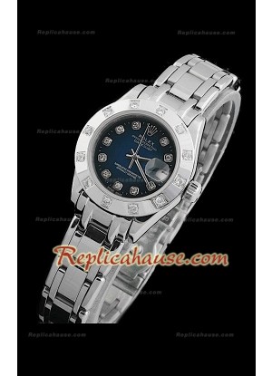 Rolex Datejust Reproducción Reloj Suizo para Señoras con Esfera Azul Oscuro y Marcadores de Hora en Diamantes