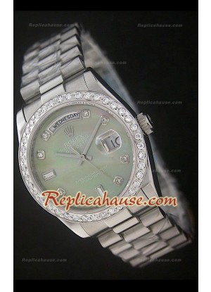 Rolex DayDate Reproducción Reloj Suizo con Esfera Verde Perla