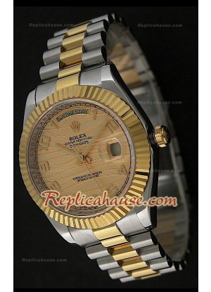 Rolex Replica Daydate Reloj Japonés Dos Tonos con Esfera de Oro 